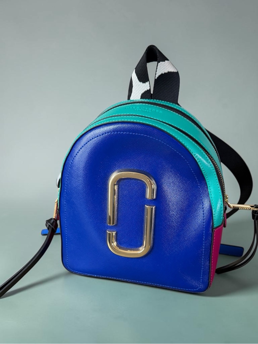 Marc Jacobs Saffiano Snapshot Backpack in Royal Blue, Teal & Pink